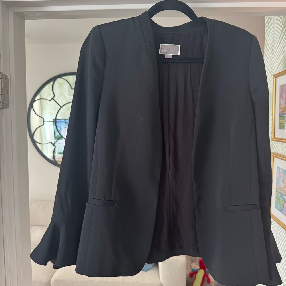 Chelsea28 Black Open-Front Blazer with Flared Peplum Sleeves